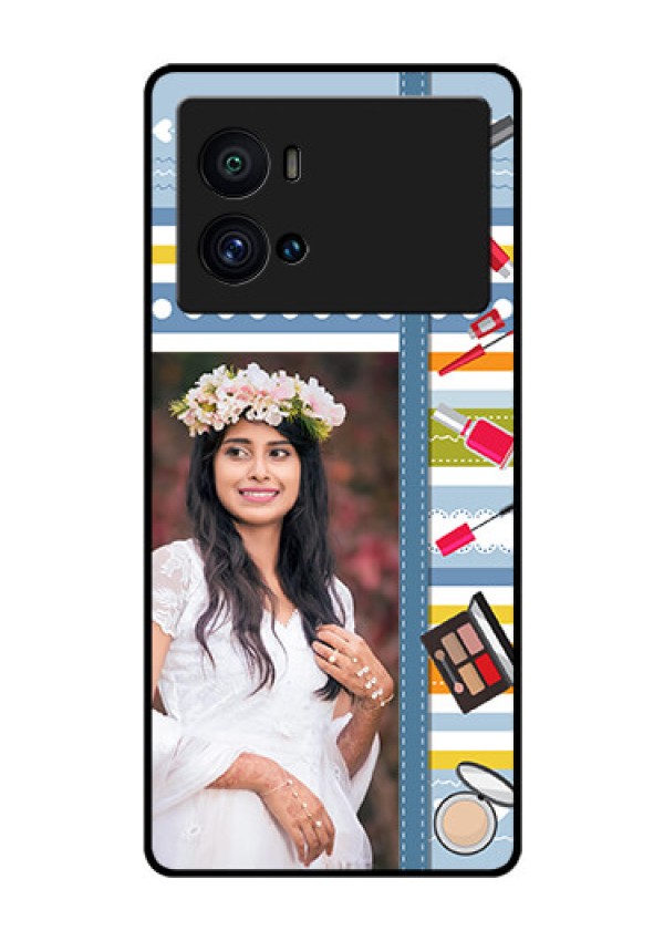 iQOO 9 Pro 5G Personalized Glass Phone Case - Makeup Icons Design