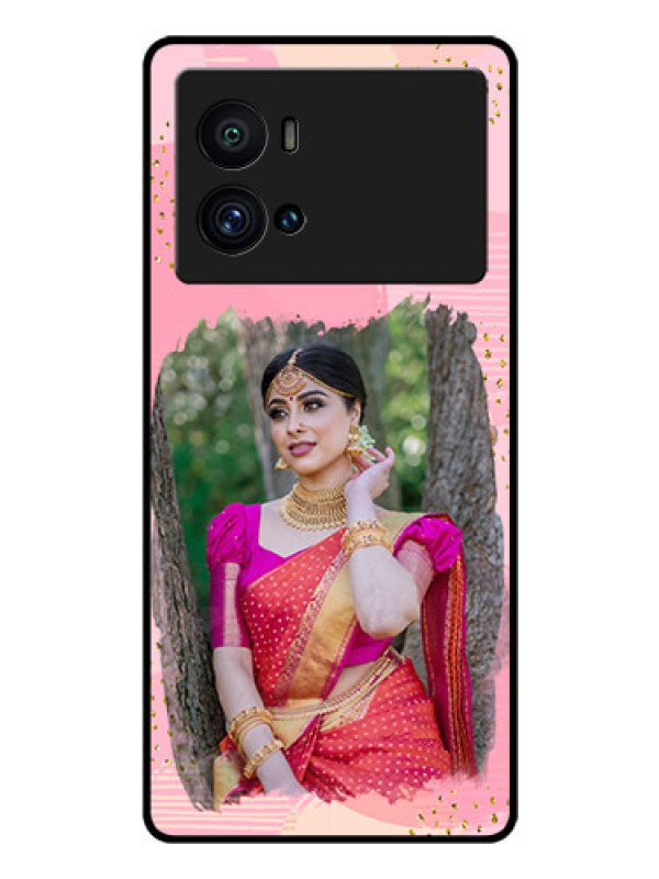 Custom iQOO 9 Pro 5G Personalized Glass Phone Case - Gold Glitter Splash Design