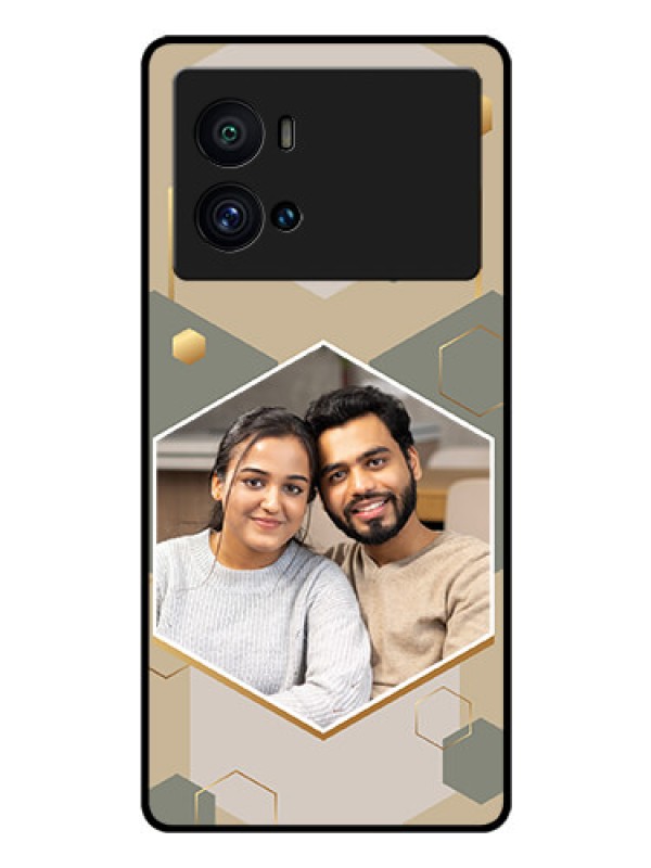 Custom iQOO 9 Pro 5G Photo Printing on Glass Case - Stylish Hexagon Pattern Design