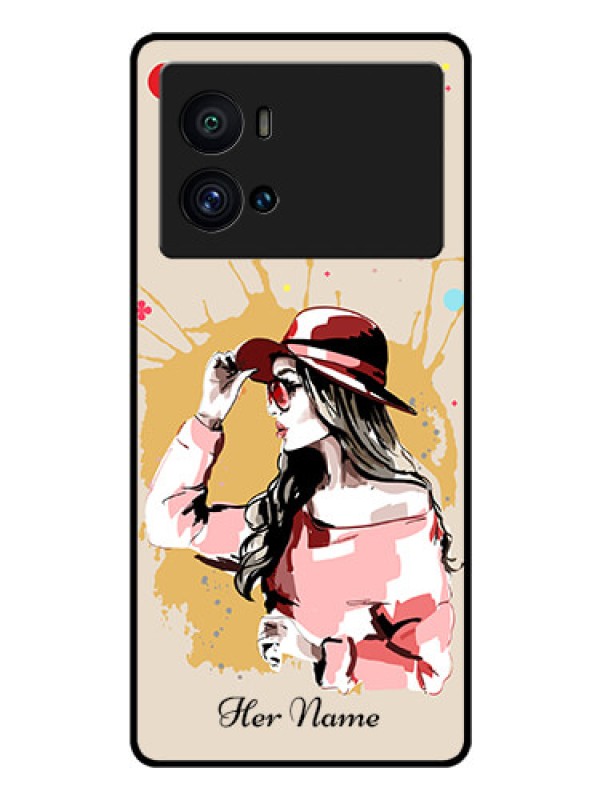 Custom iQOO 9 Pro 5G Photo Printing on Glass Case - Women with pink hat Design