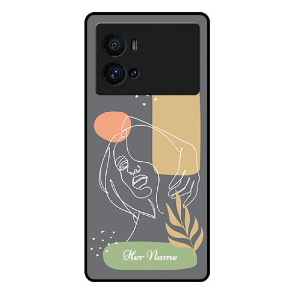 iQOO 9 Pro 5G Custom Glass Phone Case - Gazing Woman line art Design iQOO 9 Pro 5G Custom Glass Phone Case - Gazing Woman line art Design
