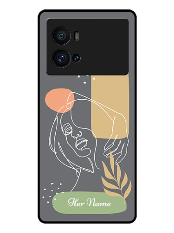 Custom iQOO 9 Pro 5G Custom Glass Phone Case - Gazing Woman line art Design