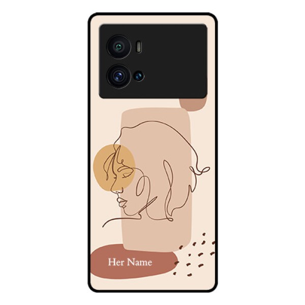 iQOO 9 Pro 5G Photo Printing on Glass Case - Calm Woman line art Design iQOO 9 Pro 5G Photo Printing on Glass Case - Calm Woman line art Design