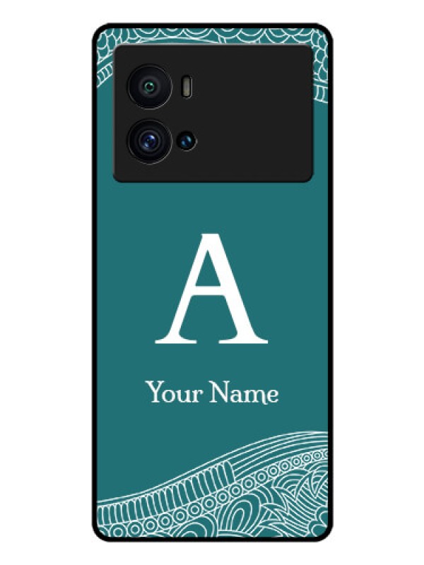Custom iQOO 9 Pro 5G Personalized Glass Phone Case - line art pattern with custom name Design