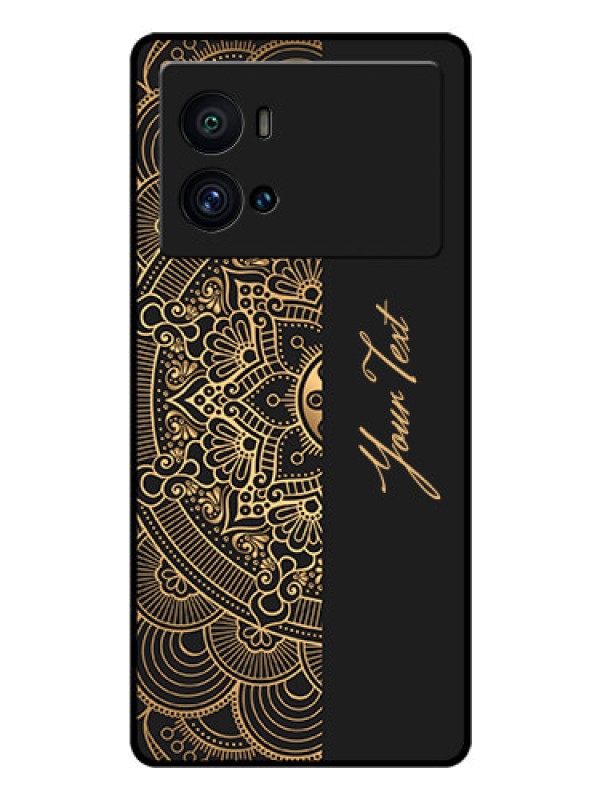 Custom iQOO 9 Pro 5G Photo Printing on Glass Case - Mandala art with custom text Design