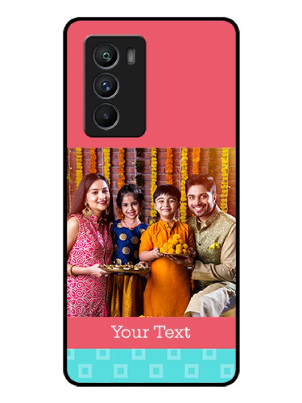 Custom iQOO 9 SE 5G Personalized Glass Phone Case - Peach & Blue Color Design