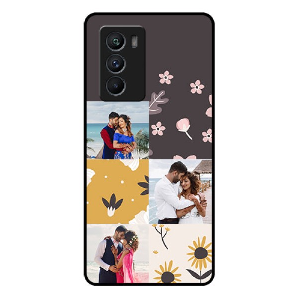 iQOO 9 SE 5G Photo Printing on Glass Case - 3 Images with Floral Design iQOO 9 SE 5G Photo Printing on Glass Case - 3 Images with Floral Design