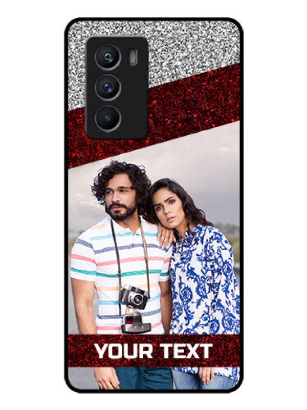 Custom iQOO 9 SE 5G Personalized Glass Phone Case - Image Holder with Glitter Strip Design