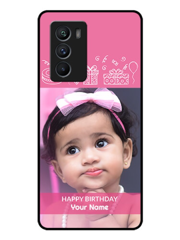 Custom iQOO 9 SE 5G Photo Printing on Glass Case - with Birthday Line Art Design