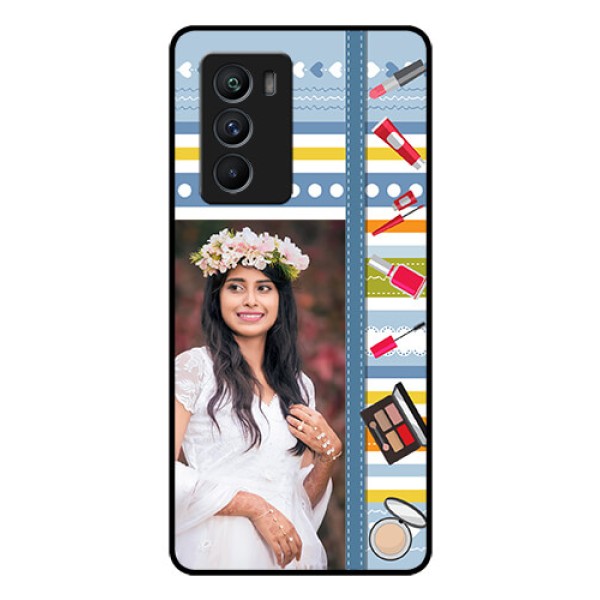 iQOO 9 SE 5G Personalized Glass Phone Case - Makeup Icons Design