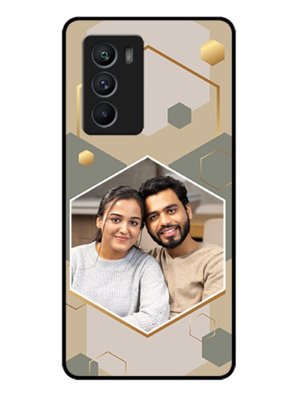 Custom iQOO 9 SE 5G Photo Printing on Glass Case - Stylish Hexagon Pattern Design