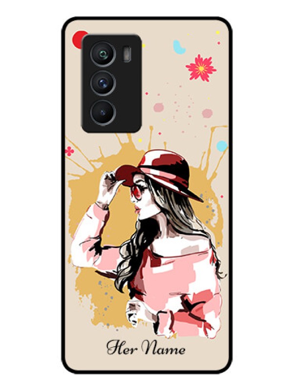 Custom iQOO 9 SE 5G Photo Printing on Glass Case - Women with pink hat Design