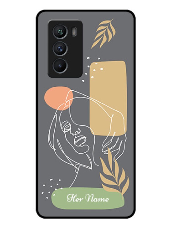 Custom iQOO 9 SE 5G Custom Glass Phone Case - Gazing Woman line art Design