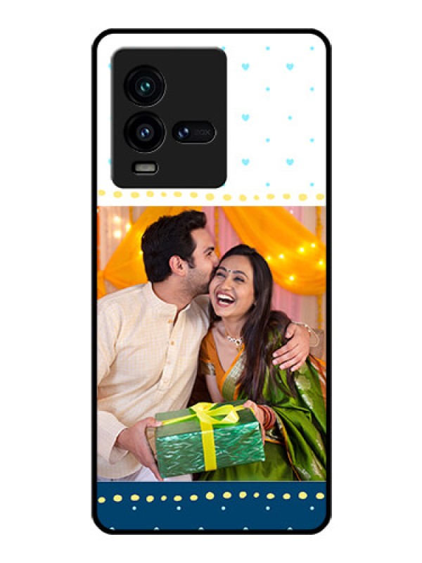 Custom iQOO 9T 5G Personalized Glass Phone Case - White and Blue Abstract Design