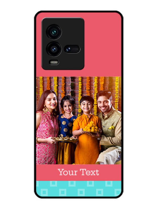 Custom iQOO 9T 5G Personalized Glass Phone Case - Peach & Blue Color Design