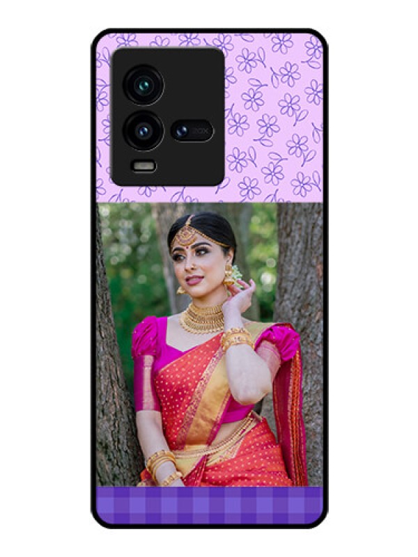 Custom iQOO 9T 5G Custom Glass Phone Case - Purple Floral Design