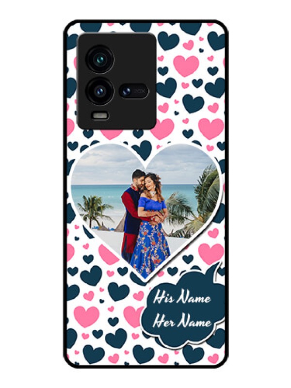 Custom iQOO 9T 5G Custom Glass Phone Case - Pink & Blue Heart Design
