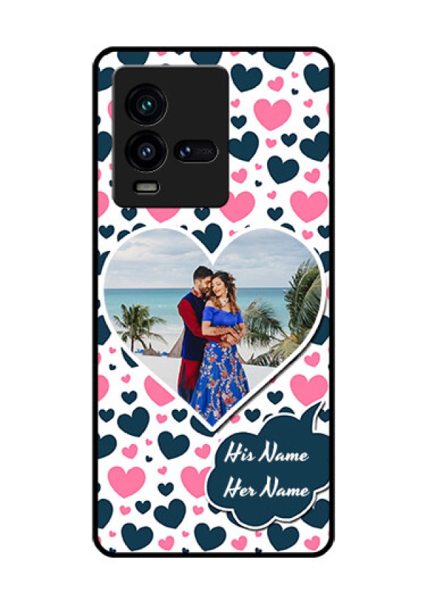 iQOO 9T 5G Custom Glass Phone Case - Pink & Blue Heart Design