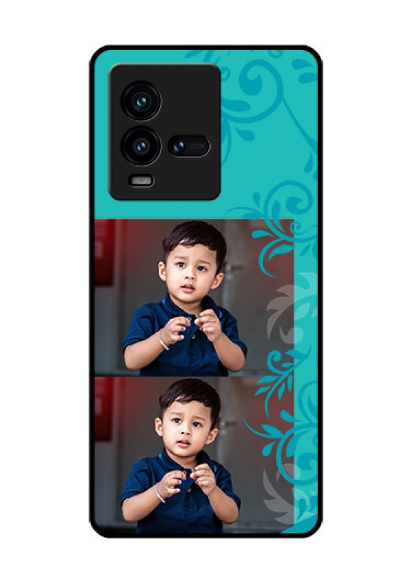 iQOO 9T 5G Personalized Glass Phone Case - with Photo and Green Floral Design