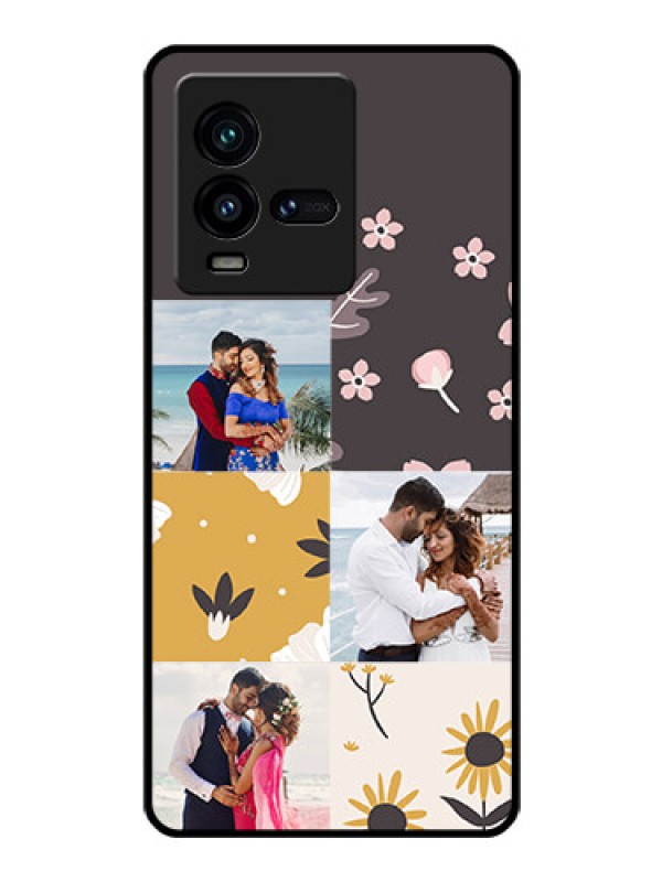 Custom iQOO 9T 5G Photo Printing on Glass Case - 3 Images with Floral Design