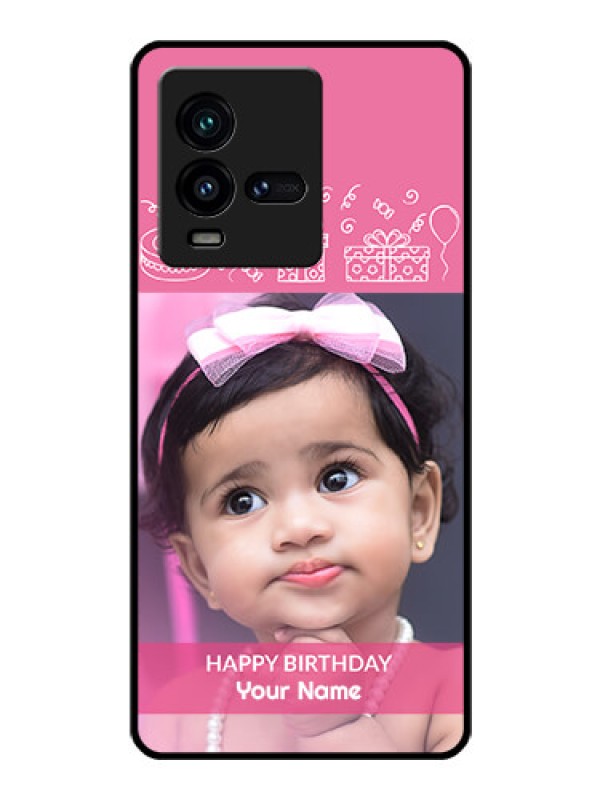 Custom iQOO 9T 5G Photo Printing on Glass Case - with Birthday Line Art Design