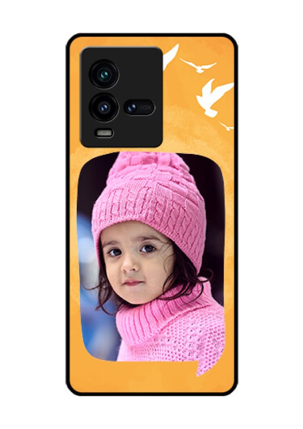 iQOO 9T 5G Personalized Glass Phone Case - Water Color Design with Bird Icons