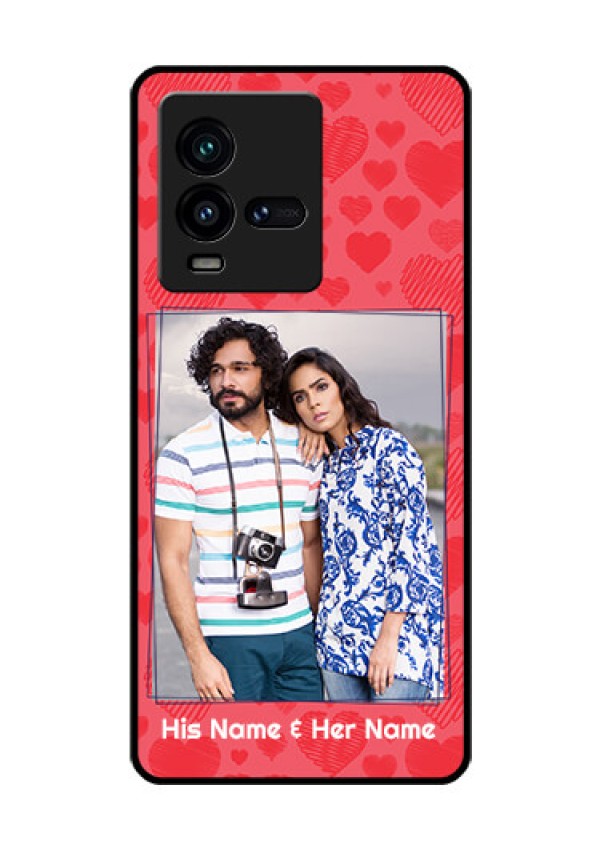 iQOO 9T 5G Photo Printing on Glass Case - with Red Heart Symbols Design
