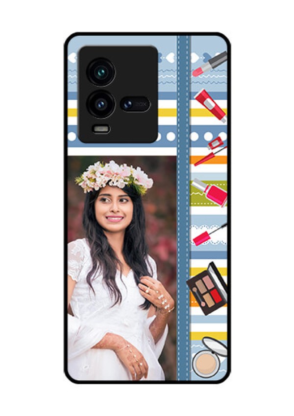 iQOO 9T 5G Personalized Glass Phone Case - Makeup Icons Design