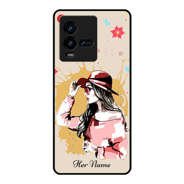 iQOO 9T 5G Photo Printing on Glass Case - Women with pink hat Design iQOO 9T 5G Photo Printing on Glass Case - Women with pink hat Design