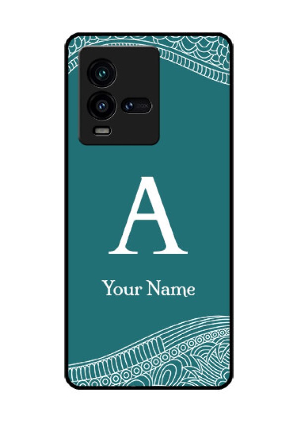 iQOO 9T 5G Personalized Glass Phone Case - line art pattern with custom name Design