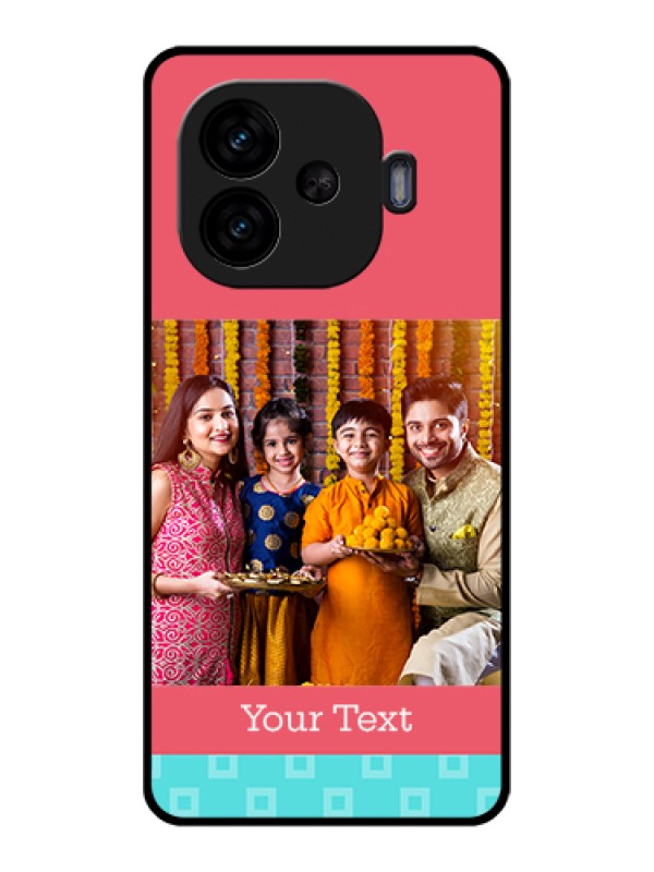 Custom iQOO Neo 10R 5G Custom Glass Phone Case - Peach & Blue Color Design