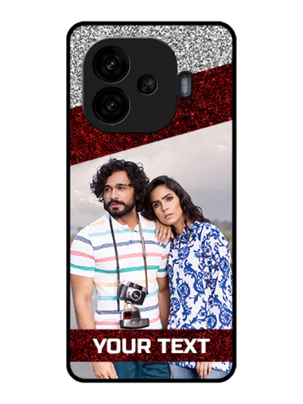 Custom iQOO Neo 10R 5G Custom Glass Phone Case - Image Holder With Glitter Strip Design