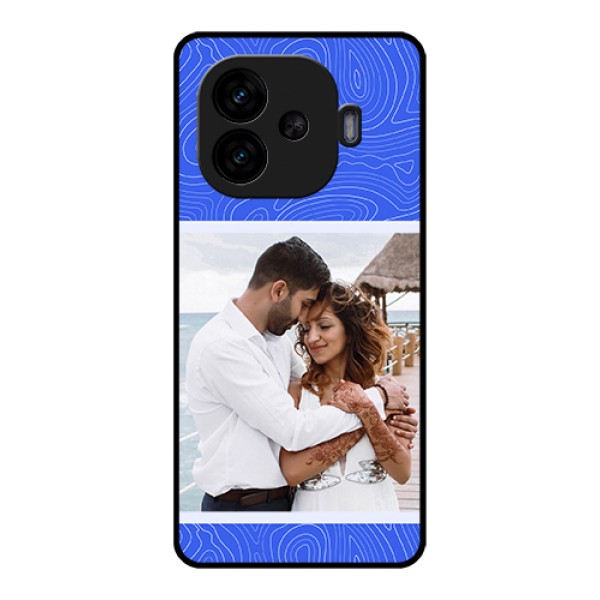 iQOO Neo 10R 5G Custom Glass Phone Case - Curved Line Art With Blue And White Design iQOO Neo 10R 5G Custom Glass Phone Case - Curved Line Art With Blue And White Design