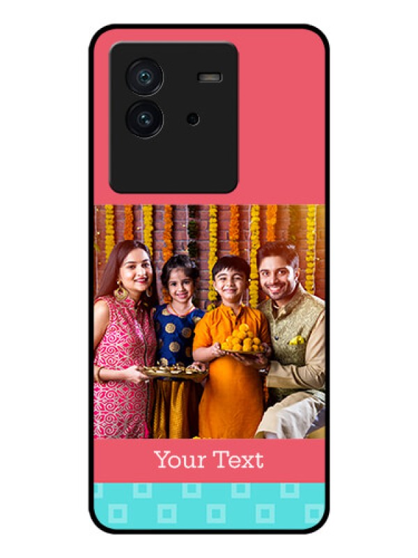 Custom iQOO Neo 6 5G Personalized Glass Phone Case - Peach & Blue Color Design