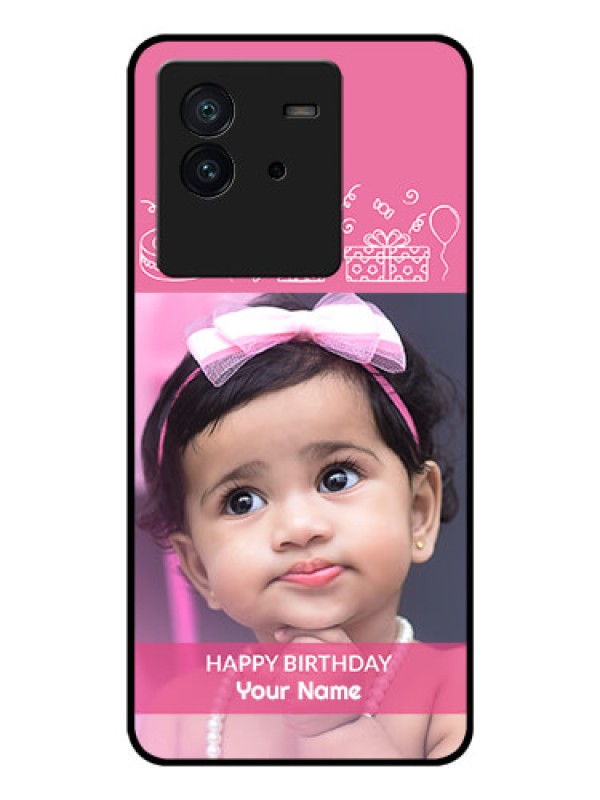 Custom iQOO Neo 6 5G Photo Printing on Glass Case - with Birthday Line Art Design