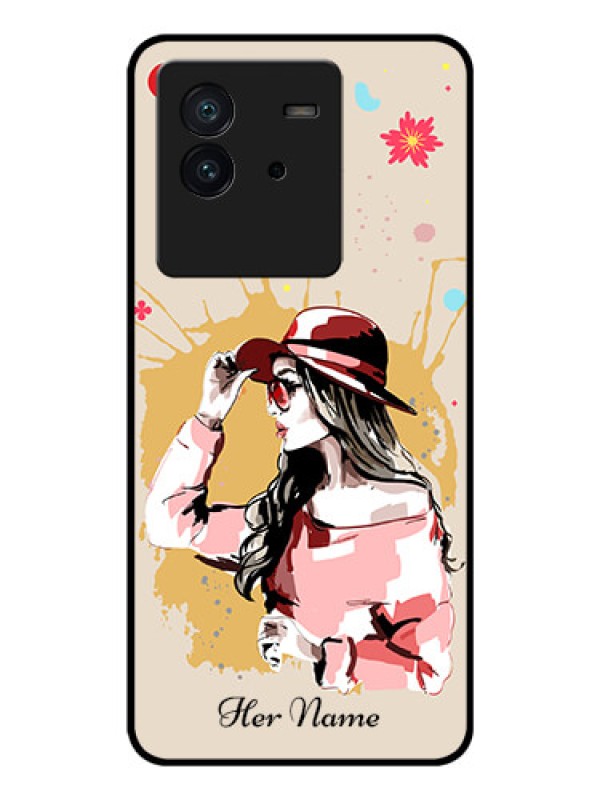 Custom iQOO Neo 6 5G Photo Printing on Glass Case - Women with pink hat Design