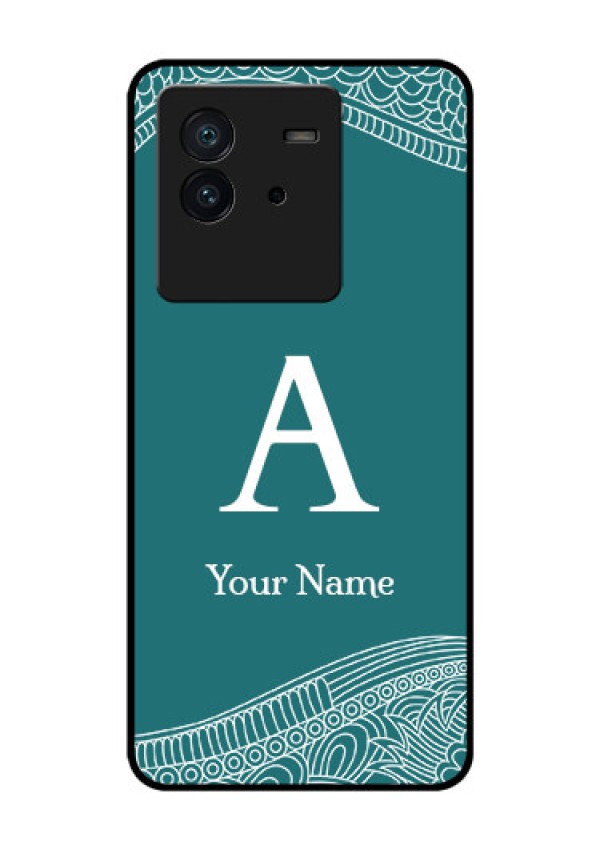 iQOO Neo 6 5G Personalized Glass Phone Case - line art pattern with custom name Design