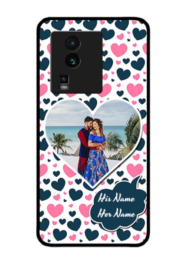 iQOO Neo 7 5G Custom Glass Phone Case - Pink & Blue Heart Design