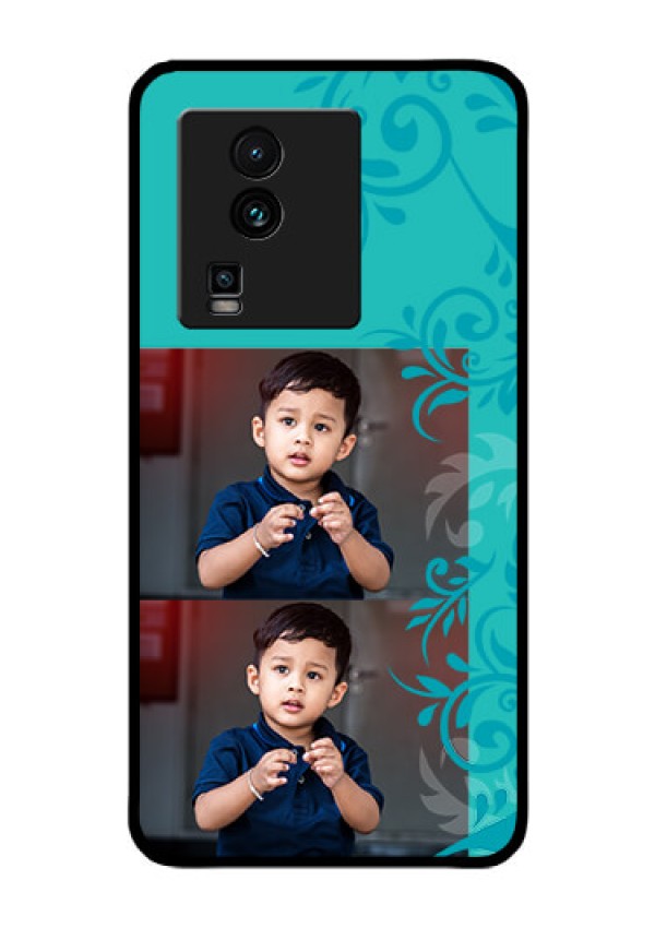 iQOO Neo 7 5G Personalized Glass Phone Case - with Photo and Green Floral Design
