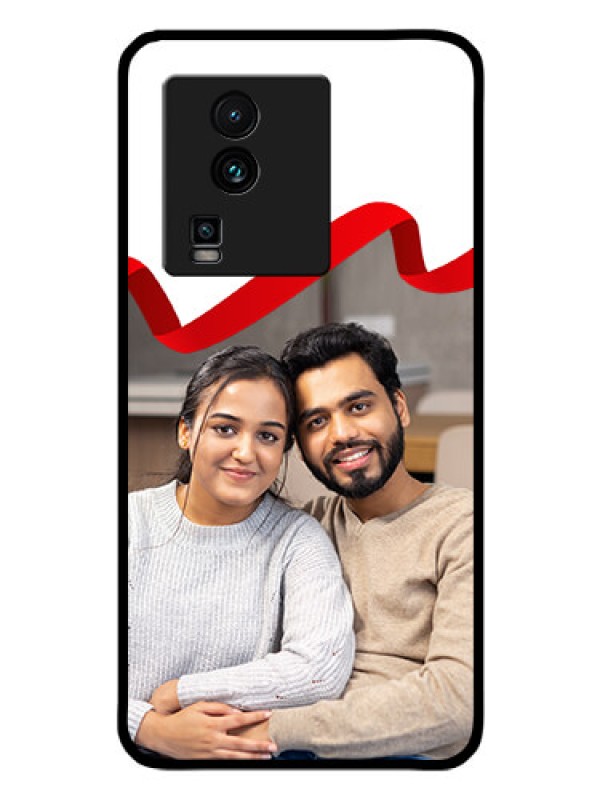 Custom iQOO Neo 7 5G Photo Printing on Glass Case - Red Ribbon Frame Design