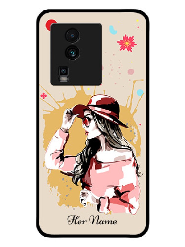 Custom iQOO Neo 7 5G Photo Printing on Glass Case - Women with pink hat Design