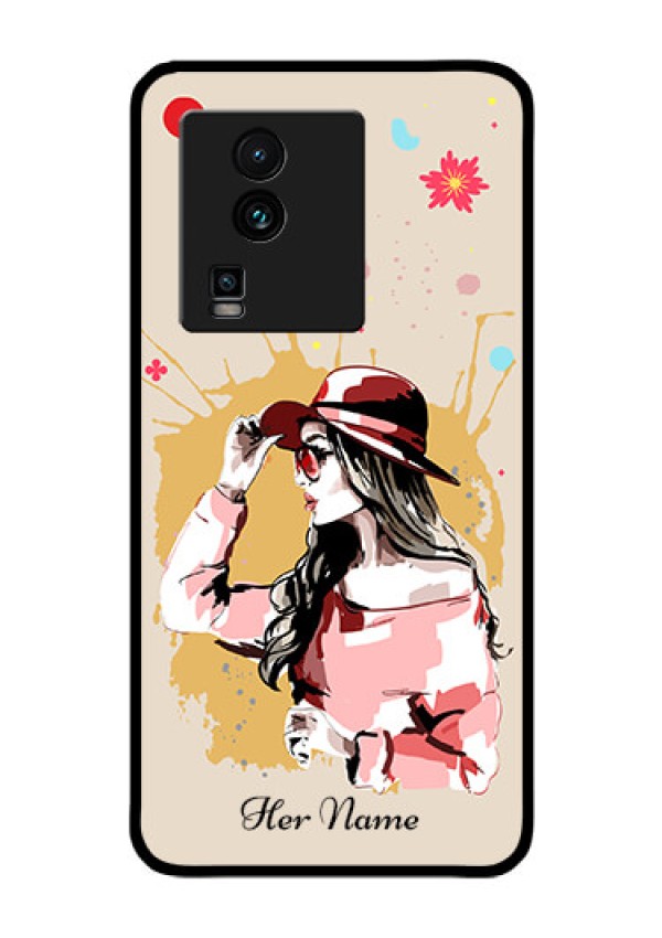 iQOO Neo 7 5G Photo Printing on Glass Case - Women with pink hat Design