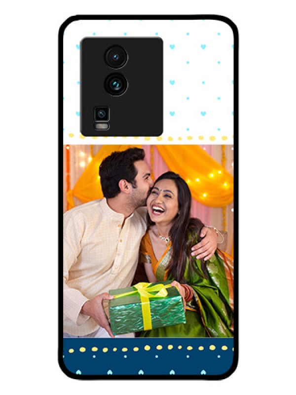 Custom iQOO Neo 7 Pro 5G Personalized Glass Phone Case - White and Blue Abstract Design