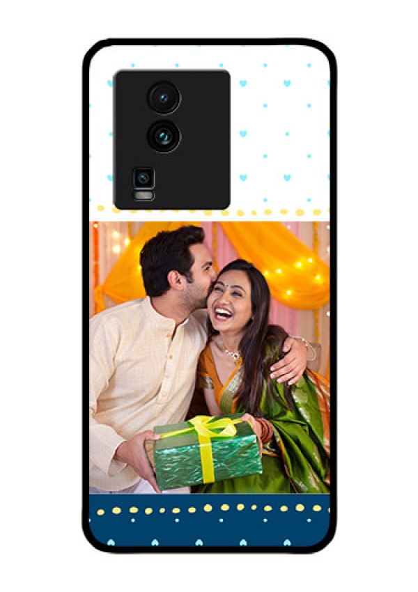iQOO Neo 7 Pro 5G Personalized Glass Phone Case - White and Blue Abstract Design
