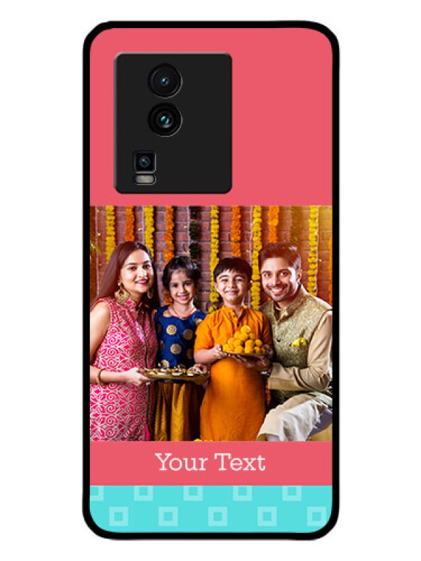 Custom iQOO Neo 7 Pro 5G Personalized Glass Phone Case - Peach & Blue Color Design