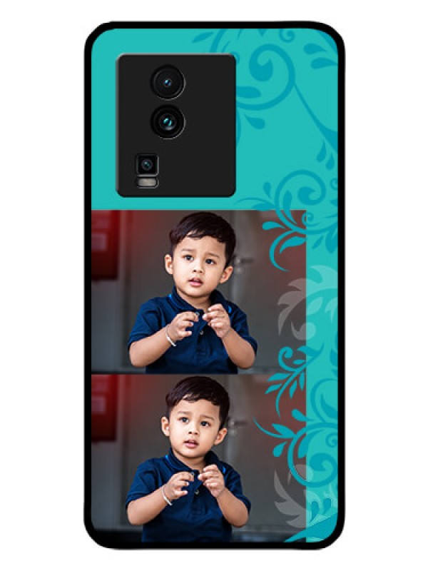 Custom iQOO Neo 7 Pro 5G Personalized Glass Phone Case - with Photo and Green Floral Design