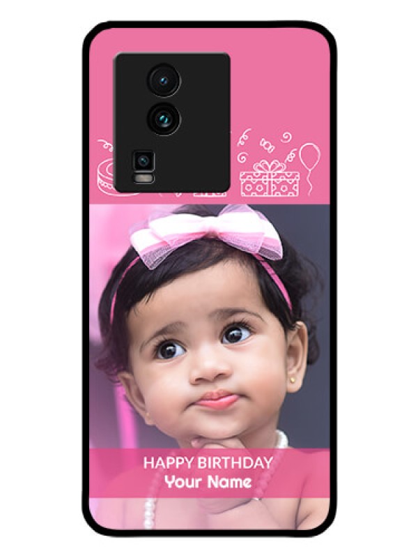 Custom iQOO Neo 7 Pro 5G Photo Printing on Glass Case - with Birthday Line Art Design