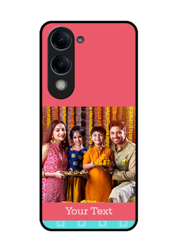 iQOO Z10 Lite Custom Glass Phone Case - Peach & Blue Color Design