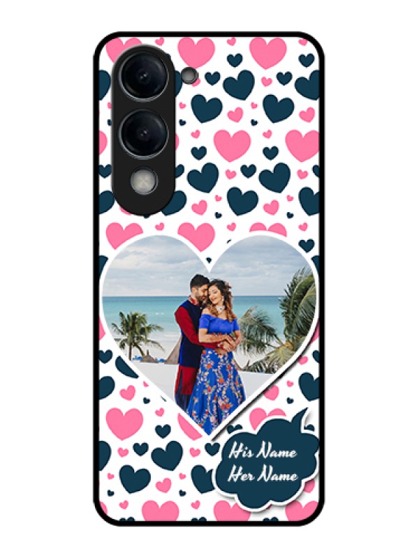 Custom iQOO Z10 Lite Custom Glass Phone Case - Pink & Blue Heart Design