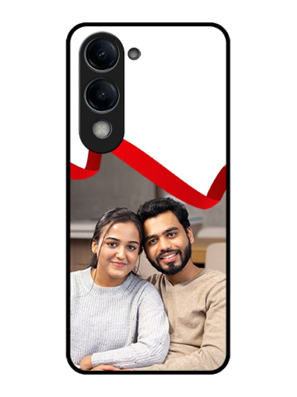 Custom iQOO Z10 Lite Custom Glass Phone Case - Red Ribbon Frame Design